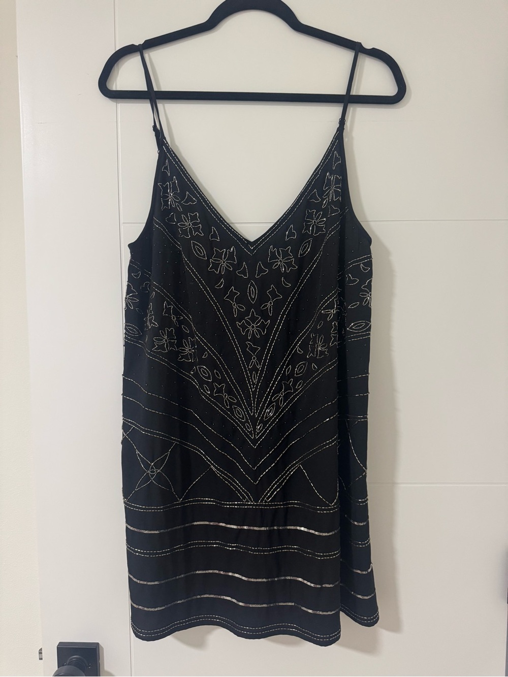Free People Make a Move Black Beaded V-Neck Slip Dress